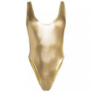 Norma Kamali Marissa Metallic Gold One-Piece Swimsuit, XS